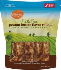 Canine Naturals Hide Free Peanut Butter Flavor Roll Dog Chew Treat, Small