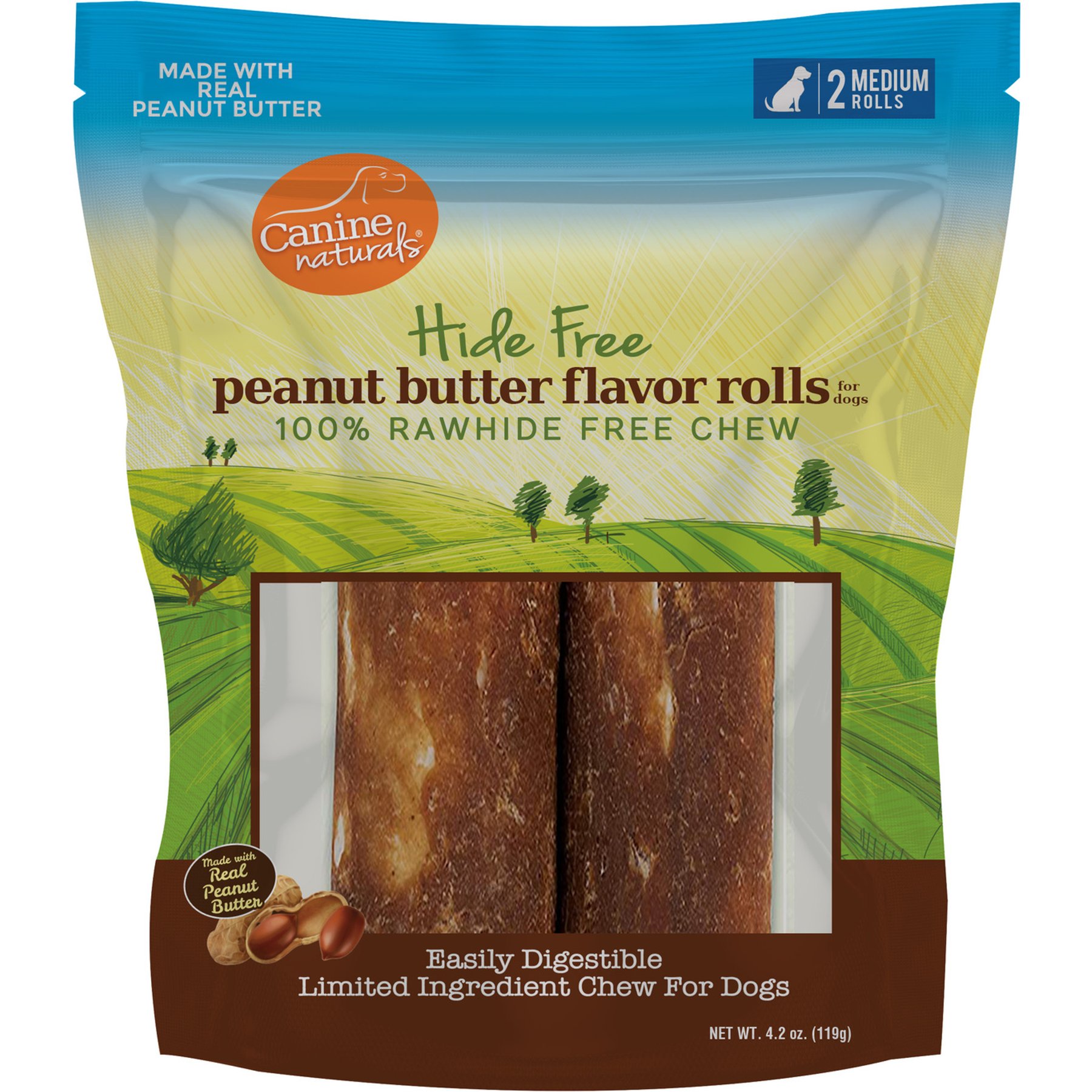 Canine Naturals Hide Free Peanut Butter Flavor Roll Dog Chew Treat, Medium