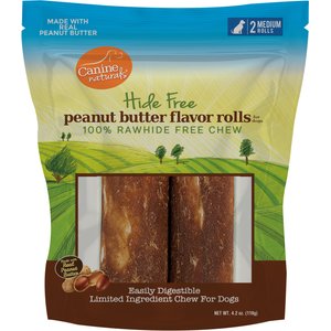 Canine Naturals Hide Free Peanut Butter Flavor Roll Dog Chew Treat, Medium