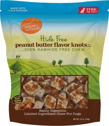 Canine Naturals Hide Free Peanut Butter Mini Knot Dog Chew Treat, 12 count
