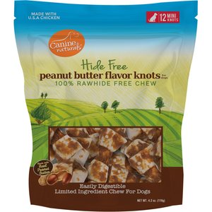 Canine Naturals Hide Free Peanut Butter Mini Knot Dog Chew Treat, 12 count