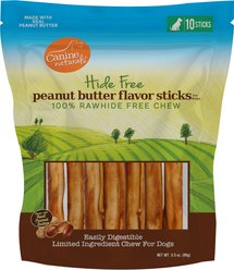 Canine Naturals Hide Free 5-inch Peanut Butter Flavor Stick Dog Chew, 10 count
