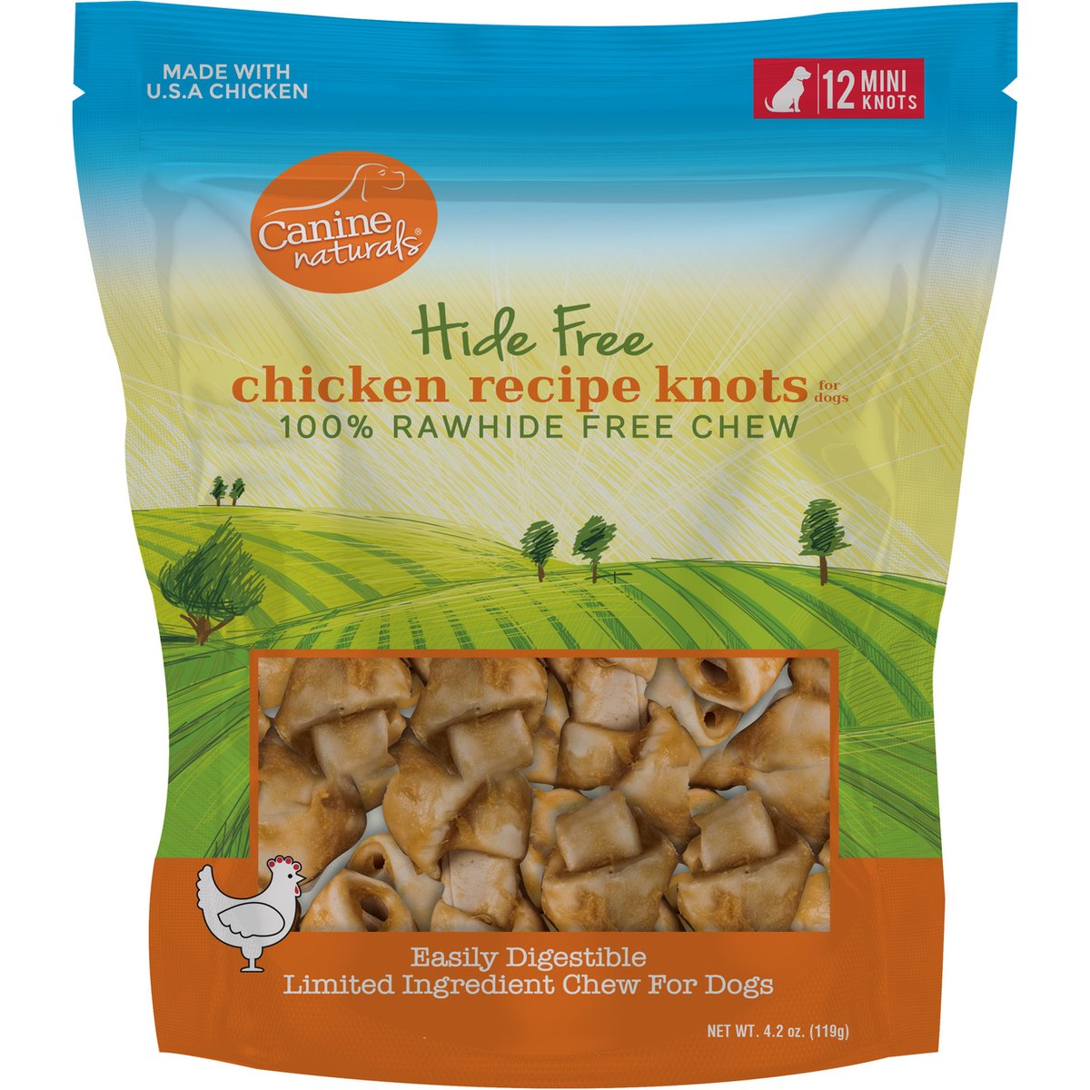 Canine Naturals Hide Free Chicken Recipe Mini Knot Dog Chew Treat, 12 count