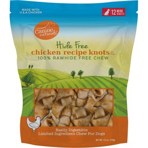 Canine Naturals Hide Free Chicken Recipe Mini Knot Dog Chew Treat, 12 count