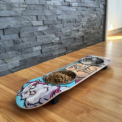 Show full view: Funky Flies Cats with Attitude SkateBowls Stainless Steel Elevated Cat Bowls, 3-cup slide 2 of 10