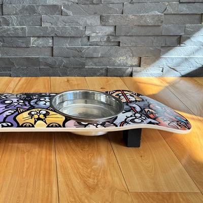 Show full view: Funky Flies Cat Posse SkateBowls Stainless Steel Elevated Cat Bowls, 3-cup slide 5 of 10