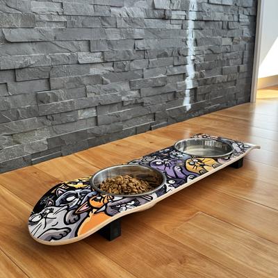 Show full view: Funky Flies Cat Posse SkateBowls Stainless Steel Elevated Cat Bowls, 3-cup slide 3 of 10