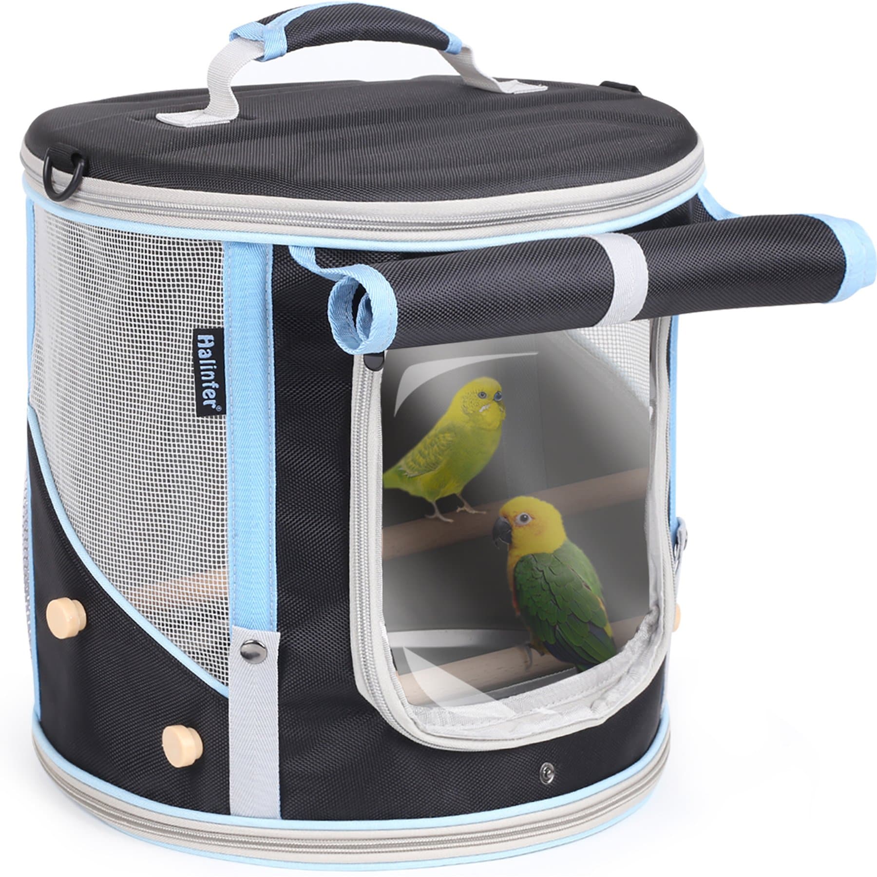 Halinfer Cylindrical Portable Bird Carrier Cage, Black
