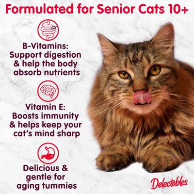 Show full view: Hartz Delectables Lickable Treat Savory Broths for Senior 10+ Chicken & Tuna Grain-Free Lickable Cat Treats, 1.4-oz pouch, pack of 12 slide 10 of 12