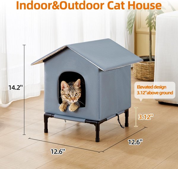 Show full view: Kylinsure Weatherproof Feral Outdoor Dog & Cat House with Escape Door & Elevated Feet, Grey, Medium slide 6 of 6
