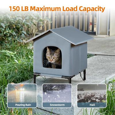 Show full view: Kylinsure Weatherproof Feral Outdoor Dog & Cat House with Escape Door & Elevated Feet, Grey, Medium slide 4 of 6
