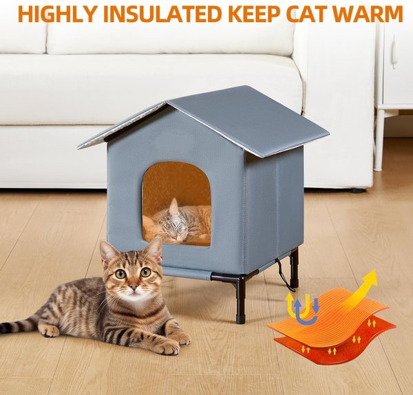 Show full view: Kylinsure Weatherproof Feral Outdoor Dog & Cat House with Escape Door & Elevated Feet, Grey, Medium slide 3 of 6