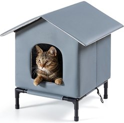 Kylinsure Weatherproof Feral Outdoor Dog & Cat House with Escape Door & Elevated Feet, Grey, Medium