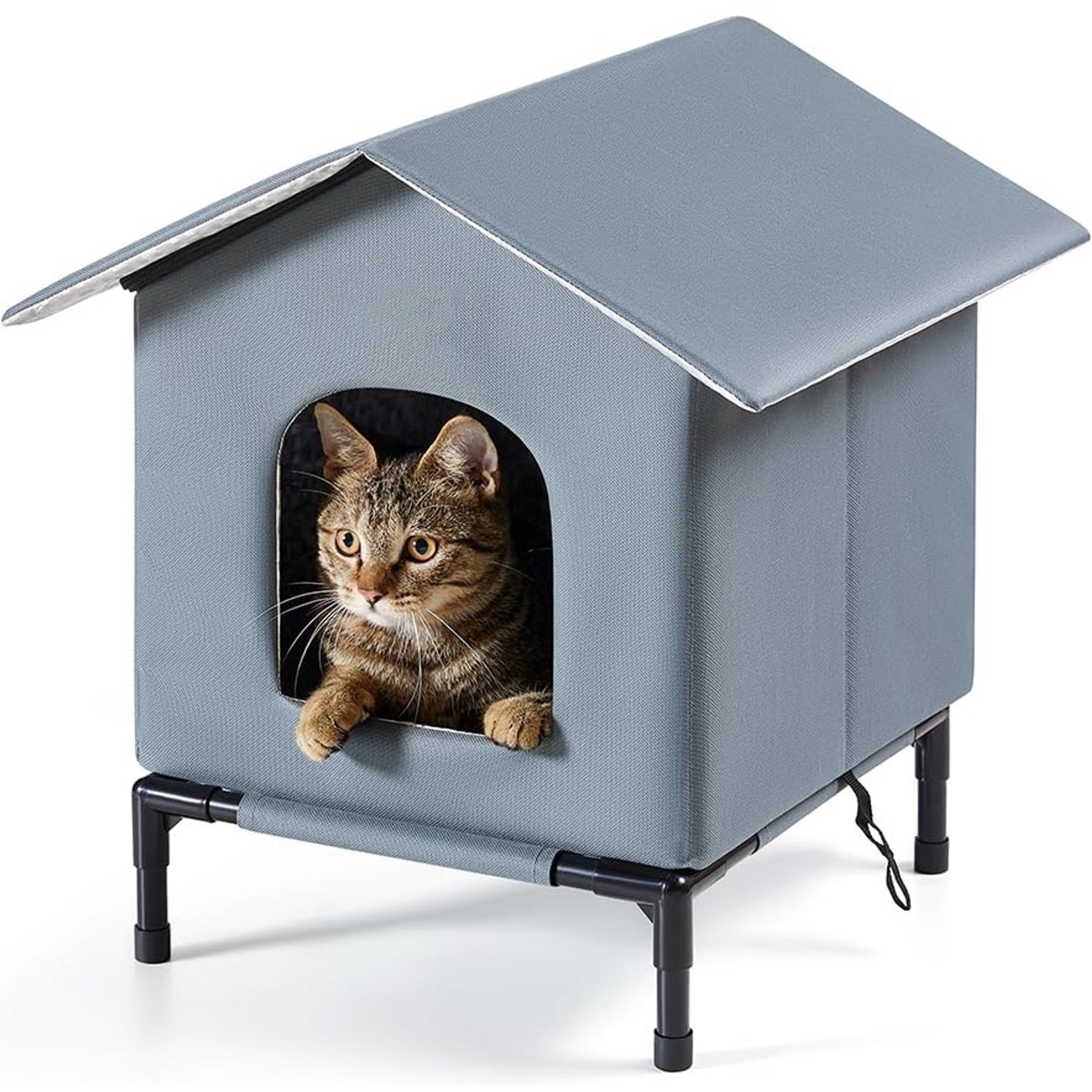 Kylinsure Weatherproof Feral Outdoor Dog & Cat House with Escape Door & Elevated Feet, Grey, Medium