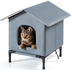 Kylinsure Weatherproof Feral Outdoor Dog & Cat House with Escape Door & Elevated Feet, Grey, Medium