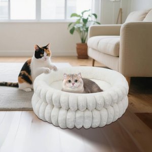 Kylinsure Super Soft Plush Faux Fur Orthopedic Round Dog & Cat Bed with Anti-Slip Bottom, Cream, Medium: 24-in