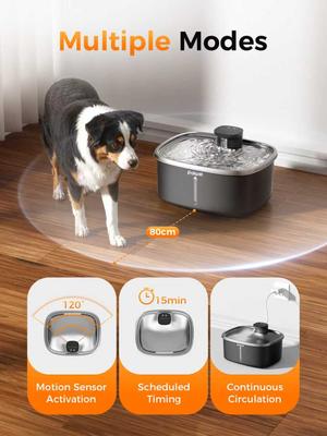 Show full view: Pokpet Stainless Steel Dog & Cat Water Fountain, Black, 2.6-gal slide 6 of 12