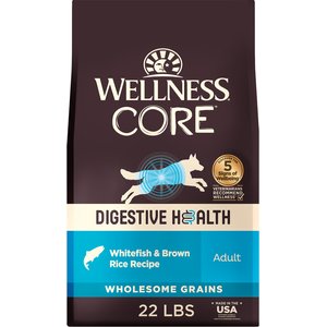 Wellness CORE Digestive Health Wholesome Grains Whitefish & Brown Rice Recipe Dry Dog Food, 22-lb bag