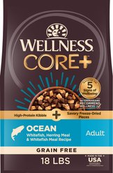 Wellness CORE+ High Protein Grain-Free Ocean Whitefish, Herring & Salmon Meal Recipe Dry Dog Food, 18-lb bag