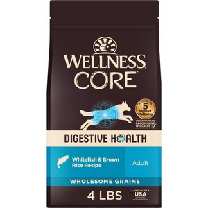 Wellness CORE Digestive Health Wholesome Grains Whitefish & Brown Rice Recipe Dry Dog Food, 4-lb bag