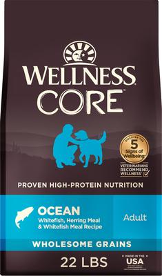Wellness CORE Adult Wholesome Grains High-Protein Natural Ocean Whitefish & Herring Dry Dog Food, 22-lb bag