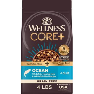 Wellness CORE+ High Protein Grain-Free Ocean Whitefish, Herring & Salmon Meal Recipe Dry Dog Food, 4-lb bag