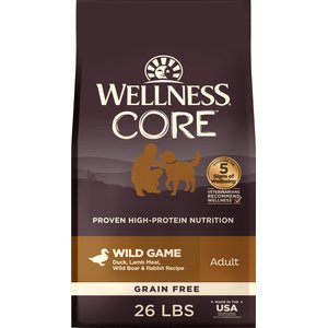 Wellness CORE Grain-Free Wild Game Duck, Lamb Meal, Boar & Rabbit Recipe Natural Dry Dog Food, 26-lb bag