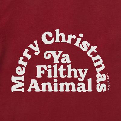 Show full view: LIFE IS GOOD Men's Merry Christmas Ya Filthy Animal Short Sleeve Crusher Tee, Adirondack Red, Small slide 2 of 3