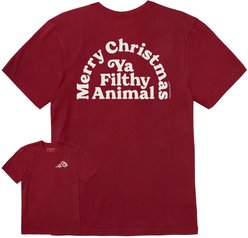 LIFE IS GOOD Men's Merry Christmas Ya Filthy Animal Short Sleeve Crusher Tee, Adirondack Red, X-Large