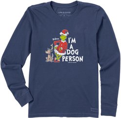 LIFE IS GOOD Women's I'm a Dog Person Grinch Long Sleeve Crusher Tee, Darkest Blue, XXX-Large