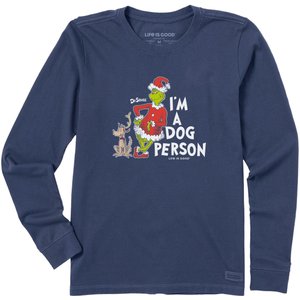 LIFE IS GOOD Women's I'm a Dog Person Grinch Long Sleeve Crusher Tee, Darkest Blue, Large