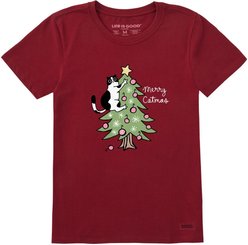 LIFE IS GOOD Christmas Women's Merry Catmas Climber Short Sleeve Crusher Tee, Adirondack Red, X-Small slide 1 of 2
