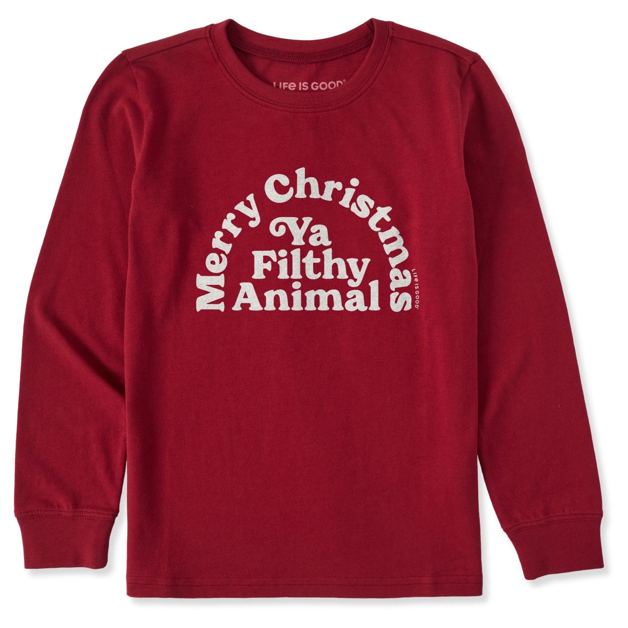 Life Is Good Kids Merry Christmas Ya Filthy Animal Long Sleeve Crusher Tee