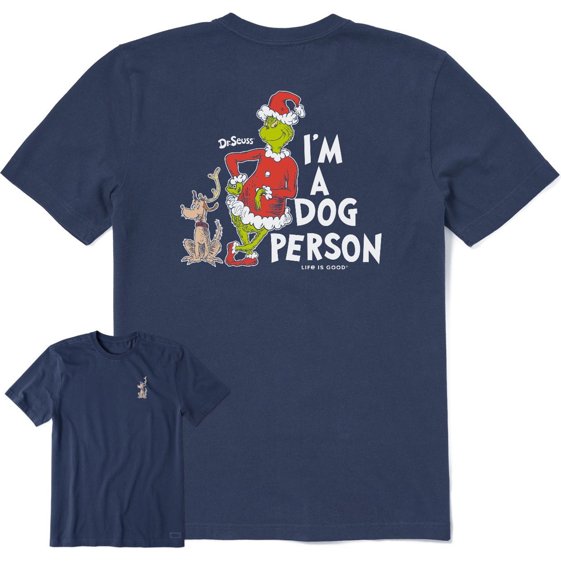 LIFE IS GOOD Christmas Men's I'm a Dog Person Grinch Short Sleeve Crusher Tee, Darkest Blue, XX-Large
