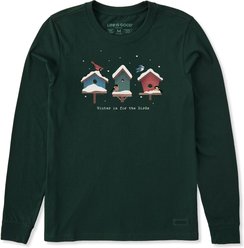 LIFE IS GOOD Women's Winter is for the Birds Houses Long Sleeve Crusher Tee, Treeline Green, XXX-Large