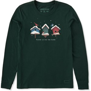 LIFE IS GOOD Women's Winter is for the Birds Houses Long Sleeve Crusher Tee, Treeline Green, XXX-Large