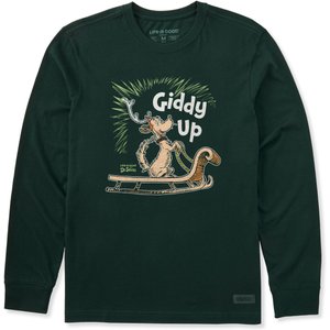 LIFE IS GOOD Men's Giddy Up Max Long Sleeve Crusher Tee, Treeline Green, XX-Large