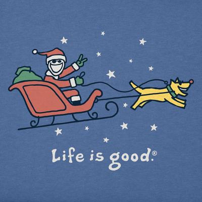 Show full view: LIFE IS GOOD Christmas Men's Jake & Rocket Sleigh Ride Long Sleeve Crusher Tee, Vintage Blue, Medium slide 2 of 2