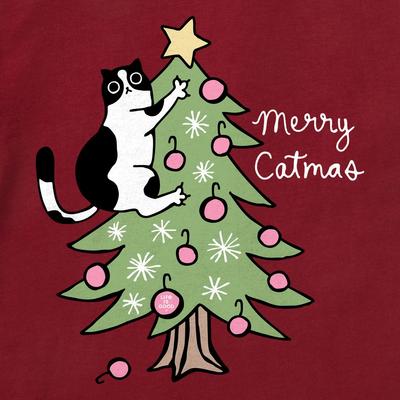 Show full view: LIFE IS GOOD Christmas Women's Merry Catmas Climber Short Sleeve Crusher Tee, Adirondack Red, X-Small slide 2 of 2