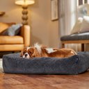Frisco Velvet Quilted Bolster Cat & Dog Bed, Gray, Medium