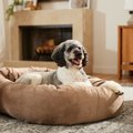 Frisco Velvet Round Bolster Dog Bed w/Removable Cover, Beige, X-Large