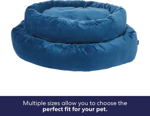 Show full view: Frisco Velvet Round Bolster Dog Bed w/Removable Cover, Blue, X-Large slide 7 of 10