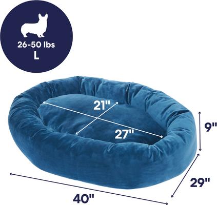 Show full view: Frisco Velvet Round Bolster Dog Bed w/Removable Cover, Blue, Large slide 3 of 10
