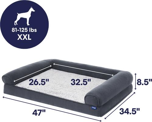Show full view: Frisco Faux Felt Orthopedic Sofa Dog & Cat Bed with Removable Cover, Gray, XX-Large slide 3 of 9