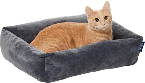 Show full view: Frisco Velvet Quilted Bolster Cat & Dog Bed, Gray, Small slide 3 of 10