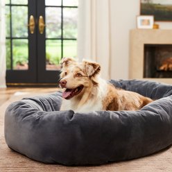 Frisco Velvet Round Bolster Dog Bed w/Removable Cover, Gray, X-Large