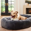 Frisco Velvet Round Bolster Dog Bed w/Removable Cover, Gray, X-Large