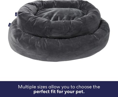 Show full view: Frisco Velvet Round Bolster Dog Bed w/Removable Cover, Gray, Large slide 5 of 8