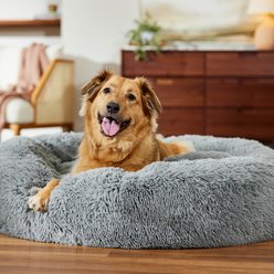 Frisco Long Faux Fur Donut Cat & Dog Bed, Smoky Gray, X-Large