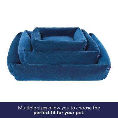 Show full view: Frisco Velvet Quilted Bolster Cat & Dog Bed, Blue, Medium slide 7 of 10